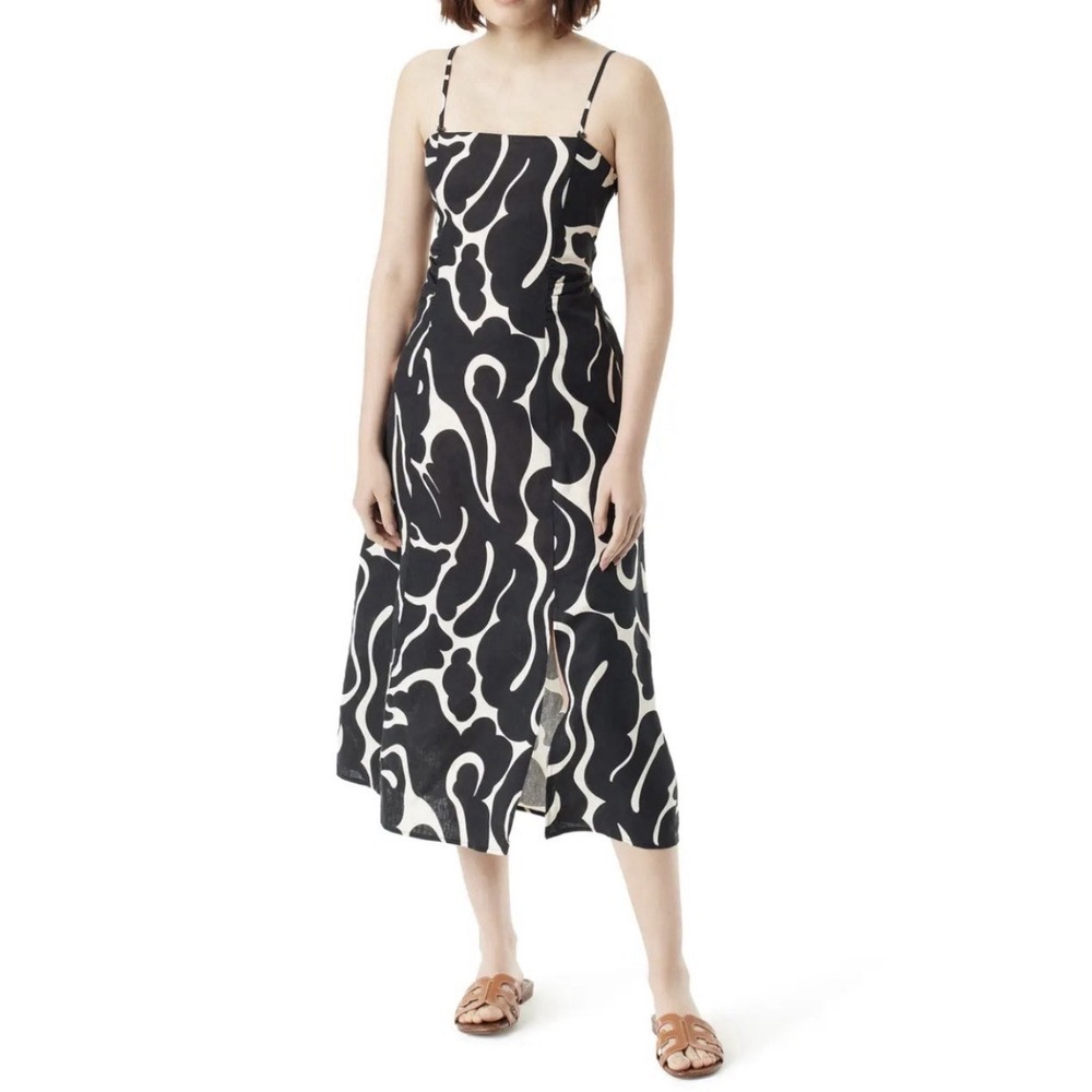 Sam Edelman Merisa Cutout Linen Blend Womens Large Sundress Black White Abstract